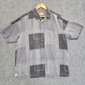 Tommy Bahama 100% Silk Hawaiian Geometric Camp Shirt Large Short Sleeve Beach